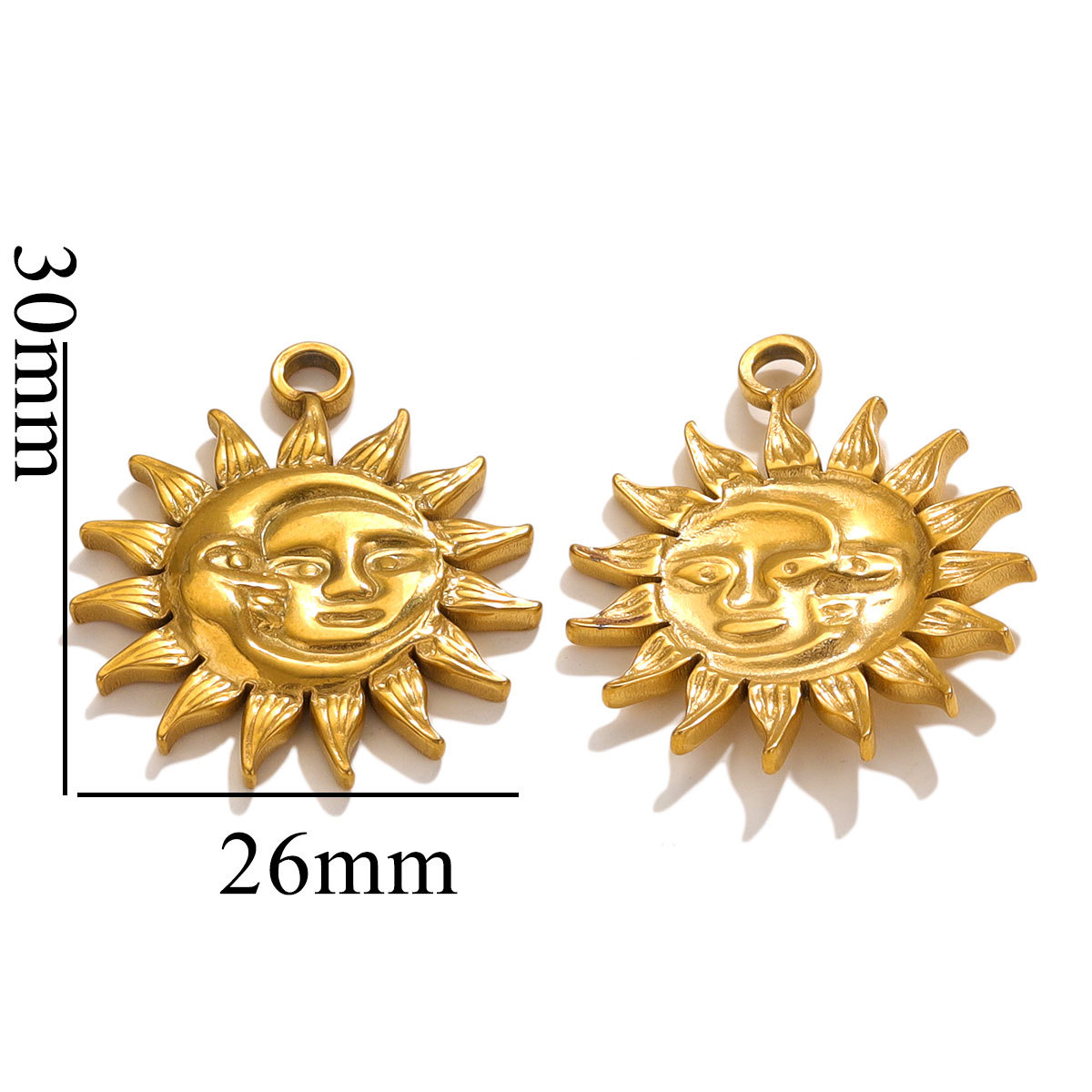 Gold color / 1 Piece Classic Retro Style Sun Shape Stainless Steel  Gold Color Women's Pendant Picture6